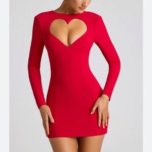 Oh Polly Red Long-Sleeve Mini Dress with Heart Cutout